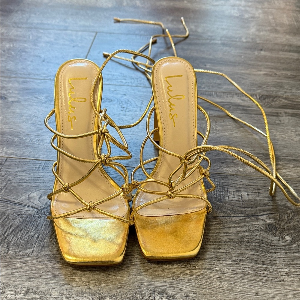 Lulu's Metallic Gold Strappy Heels